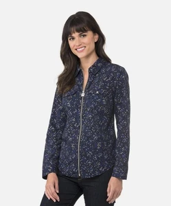 Michael Kors Women’s Blue + Silver Convertible Sleeve Top Full Zip Size XS NWT - Picture 1 of 12