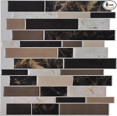 Paquete de 6 azulejos de vinilo para salpicadero de cocina pelar y pegar - diseño de mármol de 12" x 12" Foto 1 de 4