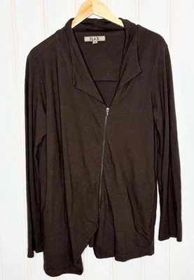 Suéter asimétrico marrón manga larga cremallera completa lino para mujer pequeño Foto 1 de 4