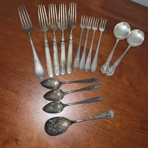 Antichi utensili vintage in argenteria forchette cucchiai Oneida Fox - Foto 1 di 11