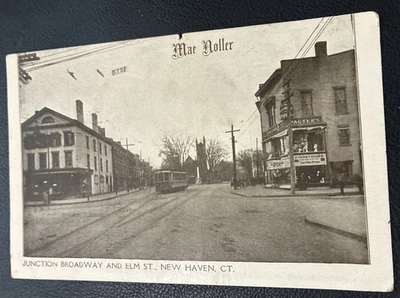 Postal Junction Broadway & Elm Street New Haven CT Trolley Street Scene 1908 Foto 1 de 2