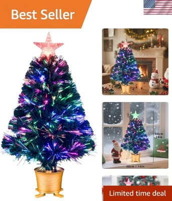 Mini mesa de fibra óptica preiluminada iridiscente de 24 pulgadas árbol de Navidad con plata P Foto 1 de 4