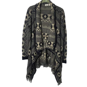 Cato Cardigan Sweater Women Small Navy Blue Beige Aztec Open Front Waterfall - Picture 1 of 6