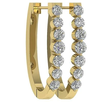 Juego de pendientes de aro Huggies de diamantes naturales VVS1 F 1,10 quilates de oro amarillo de 14 quilates Foto 1 de 4