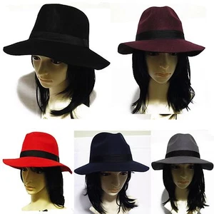 Wome's Panama Safari Fedora pork pie hat Floppy Wide Brim Wool High QT #APN5092 - Foto 1 di 21