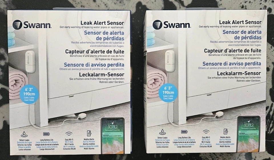 Swann Home Alert Wi-Fi Smart Wireless Water Leak Sensor Alarm Kit 2 Pack - Image 1 of 3