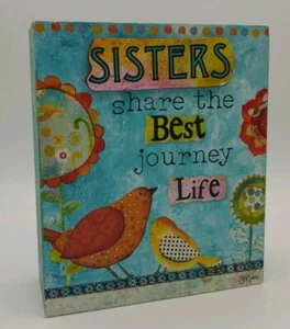 Schwestern teilen beste Reise Leben Schild Nachricht Tisch Block Sue Zipkin Vögel Blume - Bild 1 von 8