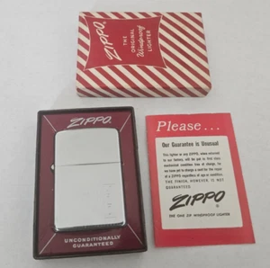 1956 Zippo Windproof N:350 Brushed Chrome Cigarette Lighter Red Candy Stripe Box - Picture 1 of 7