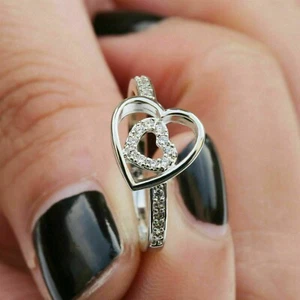 1Ct Round Cut Simulated Diamond Women's Heart Shape Ring 14K White Gold Finish - Picture 1 of 5