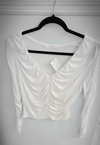 Lush  Sz L, off  white L/S gathered front & sleeves  V-neck, top    NWT - Picture 1 of 2