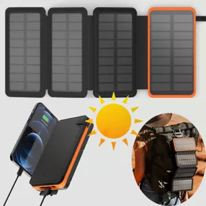 4 Panels Solar Power Bank Waterproof 25000mAh Fast charger Pack USB Battery - Picture 1 of 9