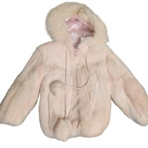 Niki Girls Hooded fur coat with front zipper Pink Size 4 Satin Lining Pockets - Picture 1 of 17