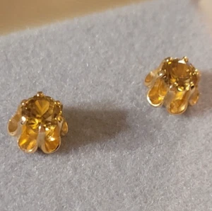 14k Yellow Gold CANARY YELLOW ZIRCON Round Solitaire Earrings .72 ctw 1.29 grams - Picture 1 of 9