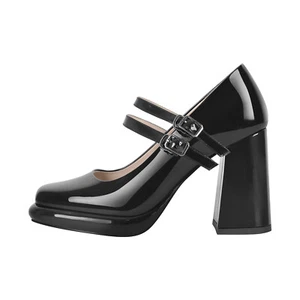 Ladies Pumps Mary Jane Square Toes Party Chunky Heels Buckle Strap Casual Shoes - Picture 1 of 10