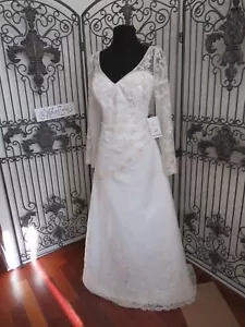 P164 DESIGNER 3122 SZ 10 BEADED LACE $1199 ZIP FORMAL WEDDING DRESS GOWN - Picture 1 of 12
