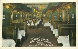 NEW HAVEN CONNECTICUT DIE TAVERNE RESTAURANT INNENRAUM 1932 POSTKARTE - Bild 1 von 2