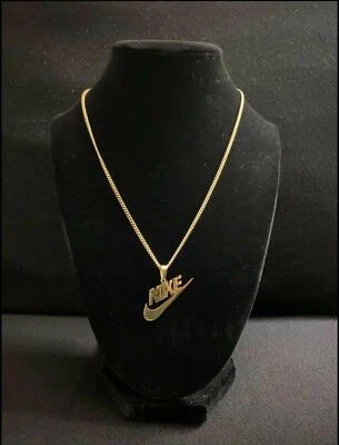 "Colgante Nike Swoosh de 20"" + collar chapado en oro de acero inoxidable" Foto 1 de 2