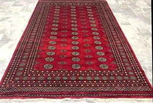 Red Turkmen Bokhara Area Rug Original Fine Quality Hand knotted Wool 202x304cm - Picture 1 of 4