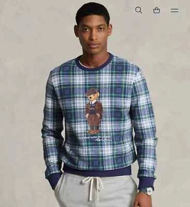 $248 Rare Polo Ralph Lauren Polo Bear Sweatshirt Men's SZ M Madras Plaid - Picture 1 of 2