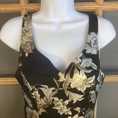Francescas Women's Metallic Floral Black Cocktail Dress Size XS 16x35 Gold Roses - Image 1 of 4