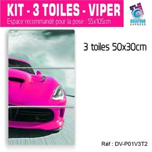 50x90cm - Kit 3 TOILES IMPRIMEE- TABLEAU TOILE MURALE DODGE VIPER SRT-DV-P01V3T2 - Foto 1 di 22