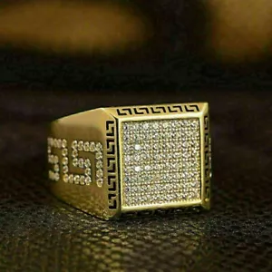Men's Cluster Pinky Ring Solid 10K Yellow Gold 1.80Ct Round Genuine Moissanite - Picture 1 of 13