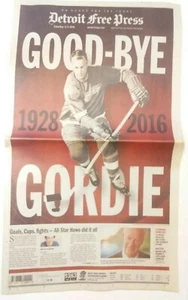 Gordie Howe Memorial Newspapers Detroit Free Press Red Wings - Picture 1 of 7