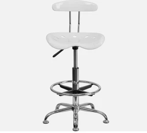 Drafting Stool Metal White Chrome Bar Swivel Pneumatic Tractor Seat - SCRATCHED - Picture 1 of 17