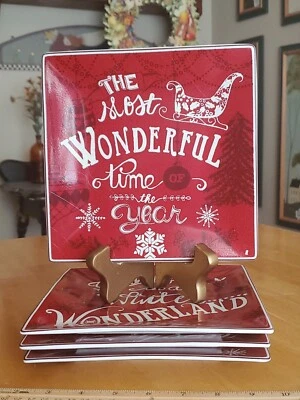 222 Fifth 8" Square Salad/Dessert Plates CHRISTMAS TUNES Set of 4 NWT - Image 1 of 4