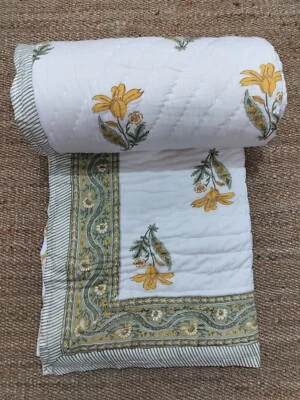 Indian Winter Reversible 100% Cotton Razai Quilt hand made light weight Quilt - Image 1 of 4