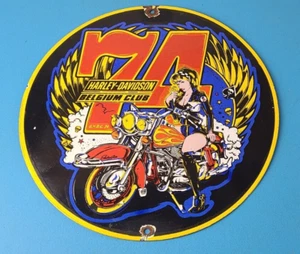 Vintage Harley Davidson Motorcycles Sign - 74' Biker Gas Pump Porcelain Sign - Picture 1 of 15