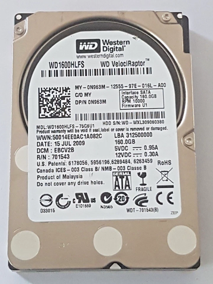 160 GB SATA Western Digital WD1600HLFS-75G6U1 10K 16MB HDD 2.5" Hard Drive - Image 1 of 1