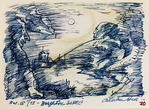 Adrian Hill (1895-1977). Anthropomorphic Landscape. Signed/ dated 1972. Ink - Picture 1 of 1