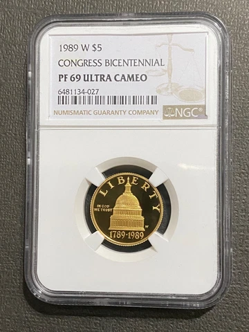 1989-W Congress Bicentennial Gold Commemorative $5 Proof NGC PF 69 Ultra Cameo Cover