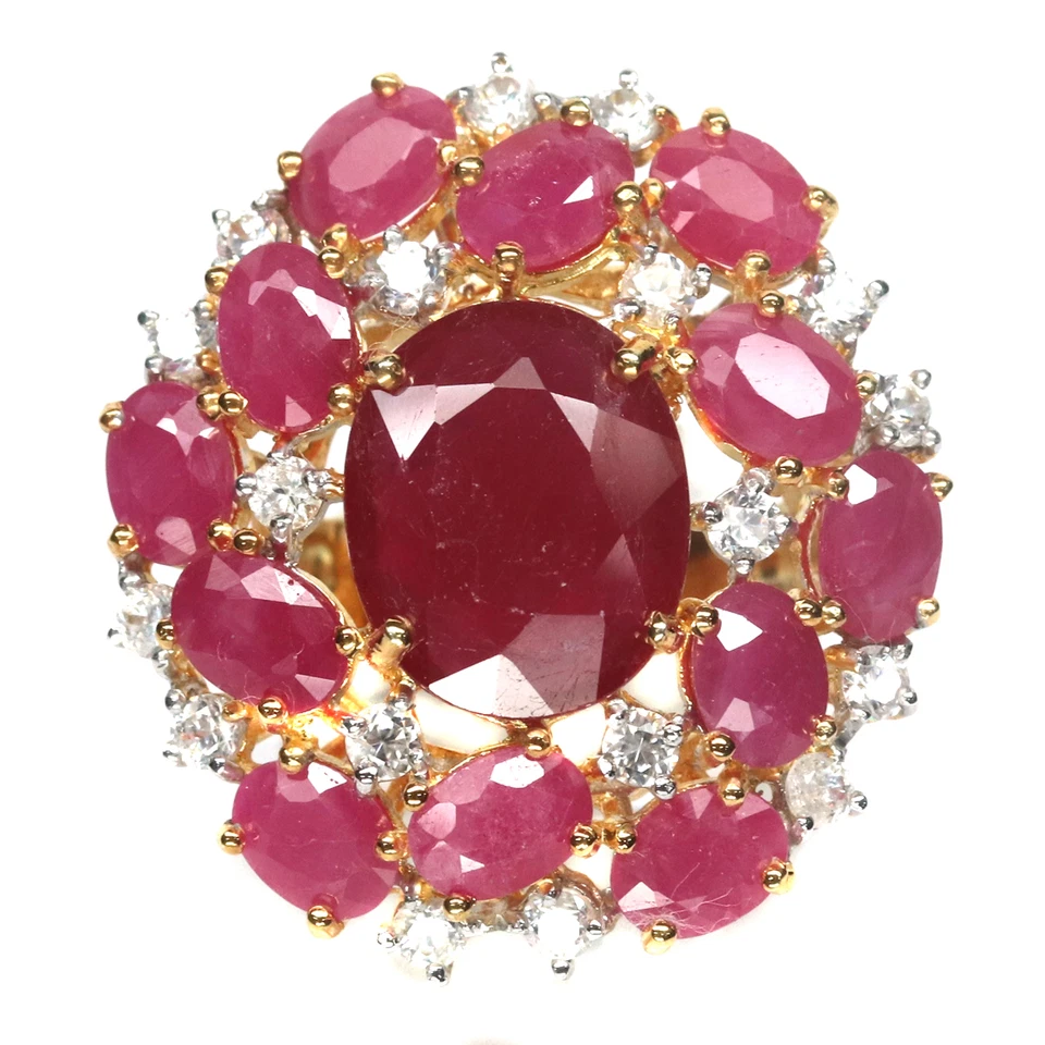 Heated 12 X 15 mm. Red With Pink Ruby & White Zircon Women Ring 925 Silver - Image 1 of 4