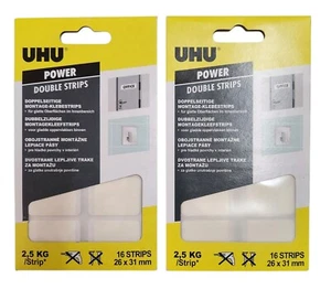 2 x UHU Doppel-Strips 32 Stk Klebepads 2,5kg Klebestrips doppelseitig Innen - Bild 1 von 1