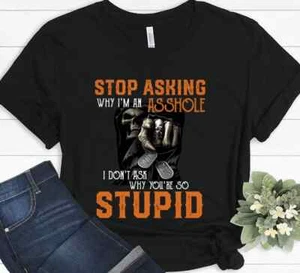 Stop Asking Me Why I'm An Grim Reaper Gift Funny Christmas Biker T-shirt - Picture 1 of 5