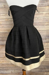 Sans Souci Damen schwarz gold trägerlos geformte Form Minikleid Größe Small neu mit Etikett - Bild 1 von 9