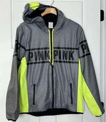 РОЗОВЫЙ Victoria Secret серый зеленый молнии ветровка с капюшоном куртки средний большой M L - Изображение 1 из 4