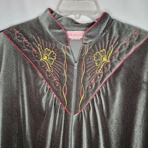 Accappatoio vintage taglia L ricamato grigio velluto zip davanti loungewear casacca - Foto 1 di 6