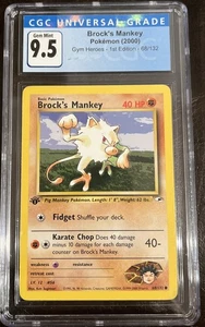 Pokemon Gym Heroes 2000 1a Ed 68/132 Brock's Mankey CGC Blu 9,5/10 GIOCO PERFETTO - Foto 1 di 2