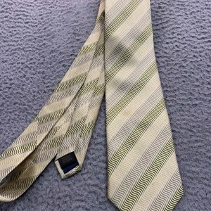 Italian Silk Tie Bugatchi Uomo Yellow Lines Business Made In Italy Designer - Picture 1 of 7