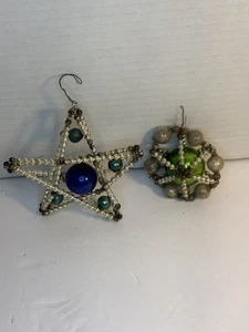 2 antiche perle di vetro mercurio natalizie vittoriane tubo filo ornamenti cechi - Foto 1 di 21