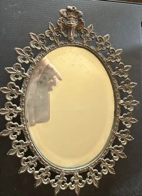 Antique Victorian Cast Iron 12" Tall Wall Mount Mirror Open Scroll Work 7312 - Image 1 of 3