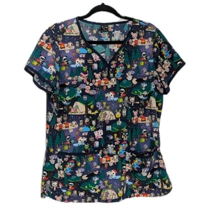 Tokidoki by Koi Summer Camp Scrub Top Women’s Medium Camping Print Stretch - Picture 1 of 5