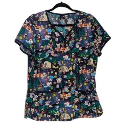 Tokidoki by Koi Summer Camp Scrub Top Women’s Medium Camping Print Stretch - Image 1 of 4