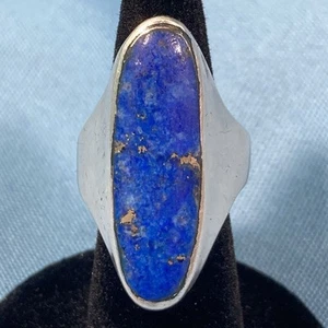 Vintage, Art Deco Sterling Silver Natural Blue Lapis Ring, Size 8, 4.93g Unisex - Picture 1 of 8