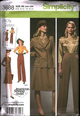 3688 UNCUT Padrão de Costura Simplicidade Saia Misses Blusa Calça Jaqueta Forrada + Tamanho Pequeno - Imagem 1 de 2