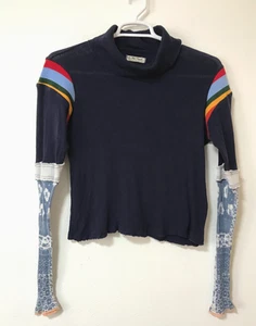 We The Free Shirt Size Medium Rainbow Of Love Varsity Rib Knit Colorful Stripes - Picture 1 of 15