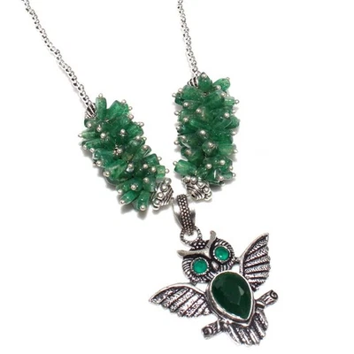 独家绿玛瑙绿色 Aventurine 串珠项链 宝石 20 GW — 第 1/3 张图片